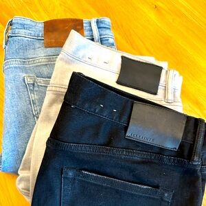 ALLSAINTS Sz. 33 Cigarette Fit Jeans (3 pairs: Light blue, Grey, Black)